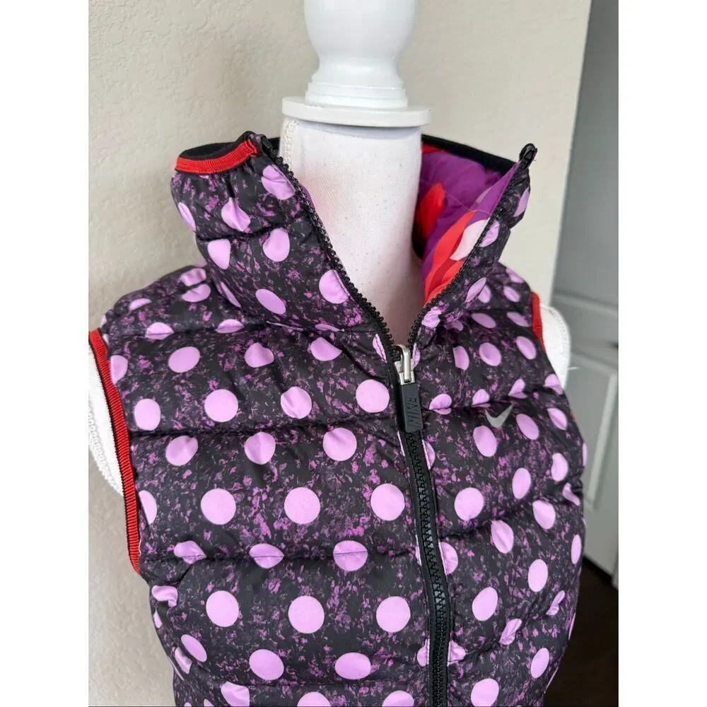 NEW Nike Girls Large Reversible Purple Polka Dot Orange Puffer Vest